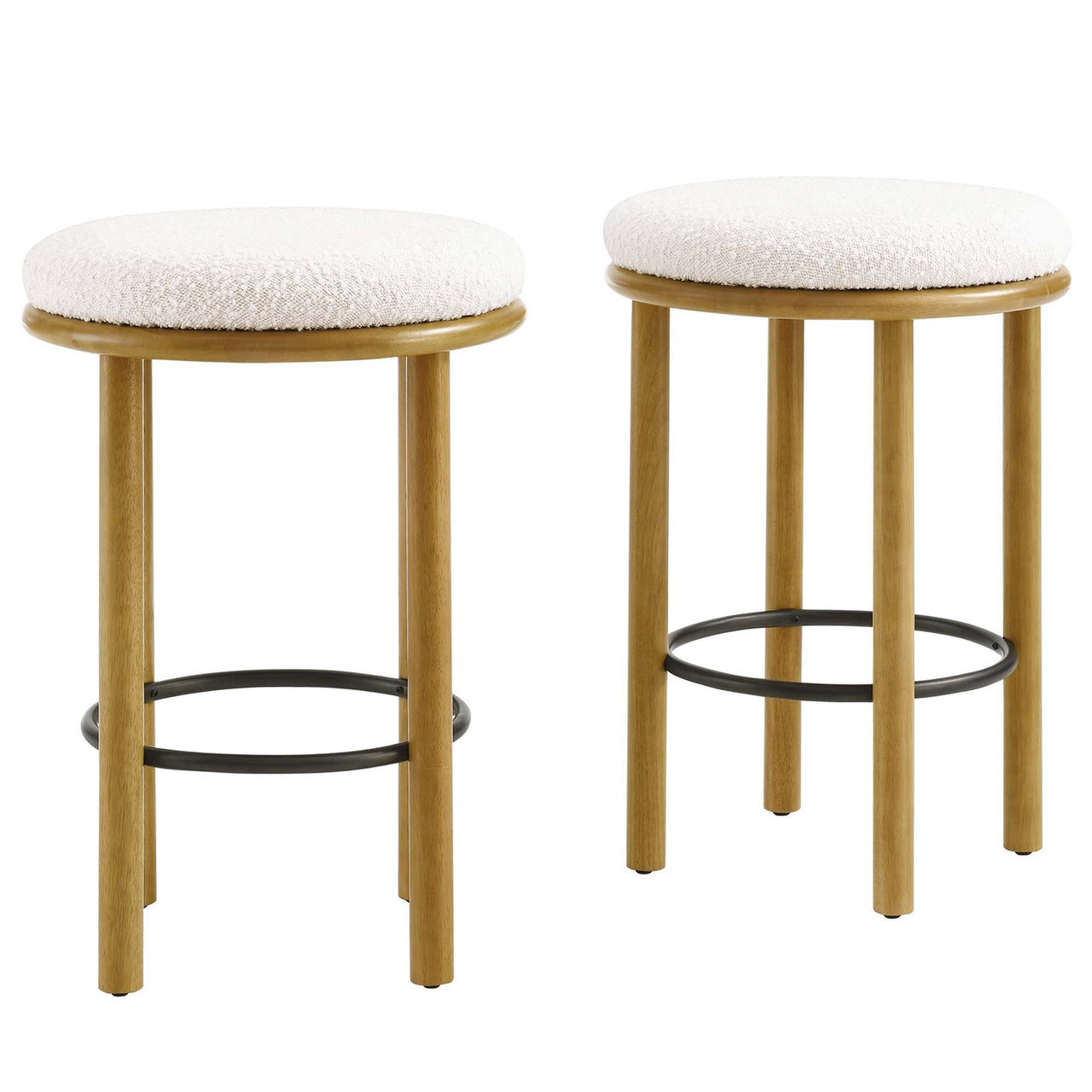 Myla Upholstered Counter Stools Set of 2, Oak & Ivory