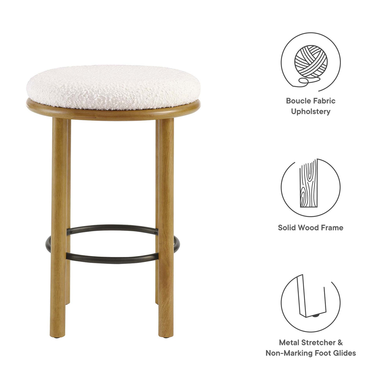 Myla Upholstered Counter Stools Set of 2, Oak & Ivory