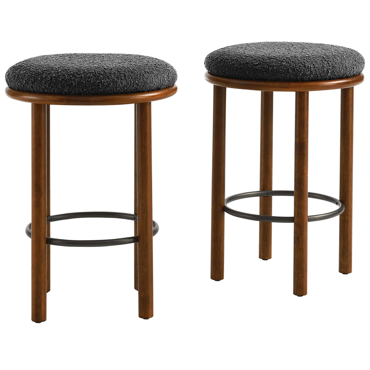 Myla Upholstered Counter Stools Set of 2, Walnut & Charcoal