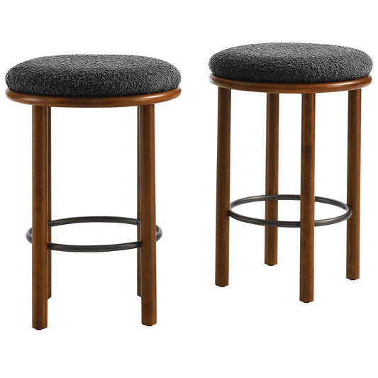 Myla Upholstered Counter Stools Set of 2, Walnut & Charcoal