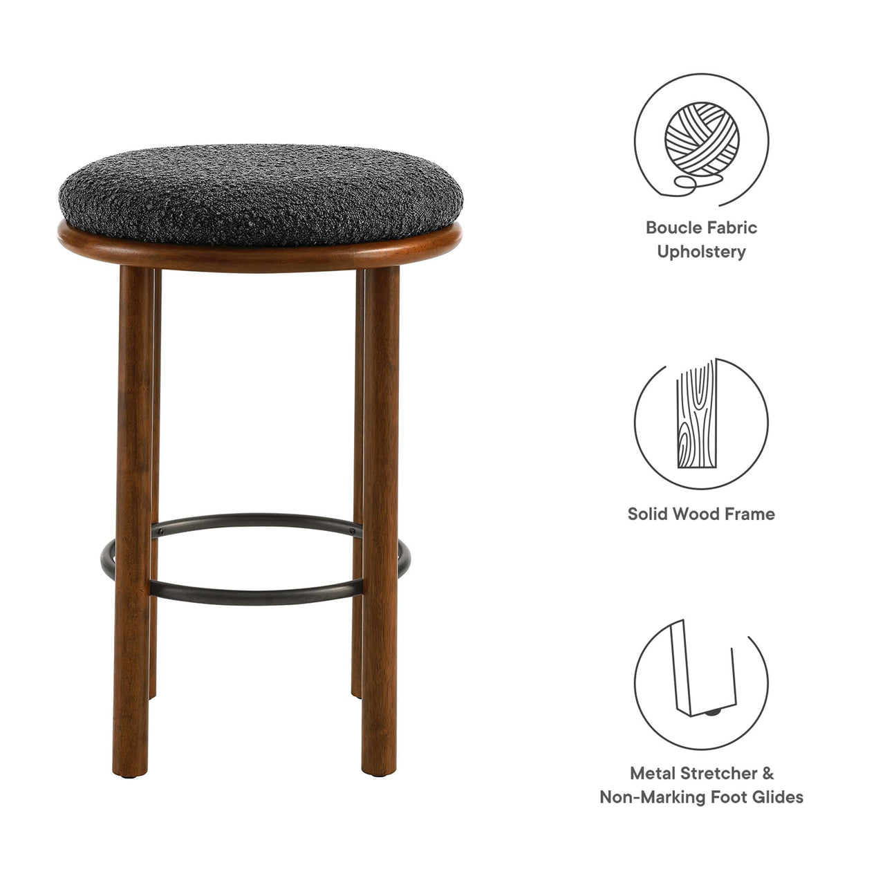 Myla Upholstered Counter Stools Set of 2, Walnut & Charcoal