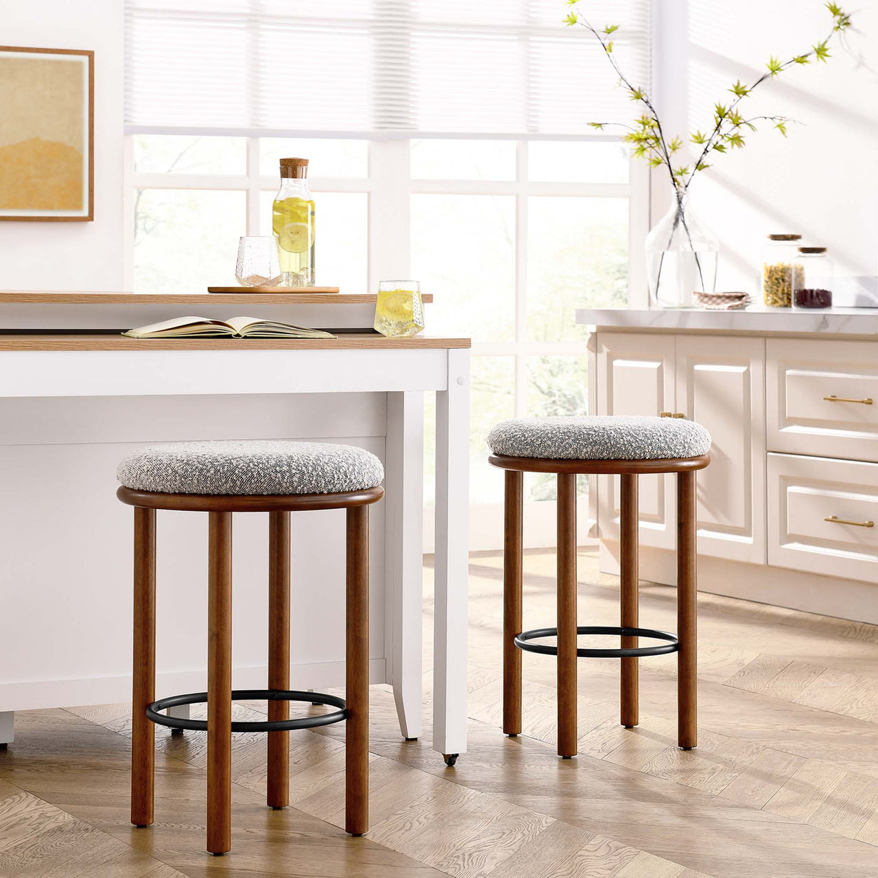 Myla Upholstered Counter Stools Set of 2, Walnut & Taupe