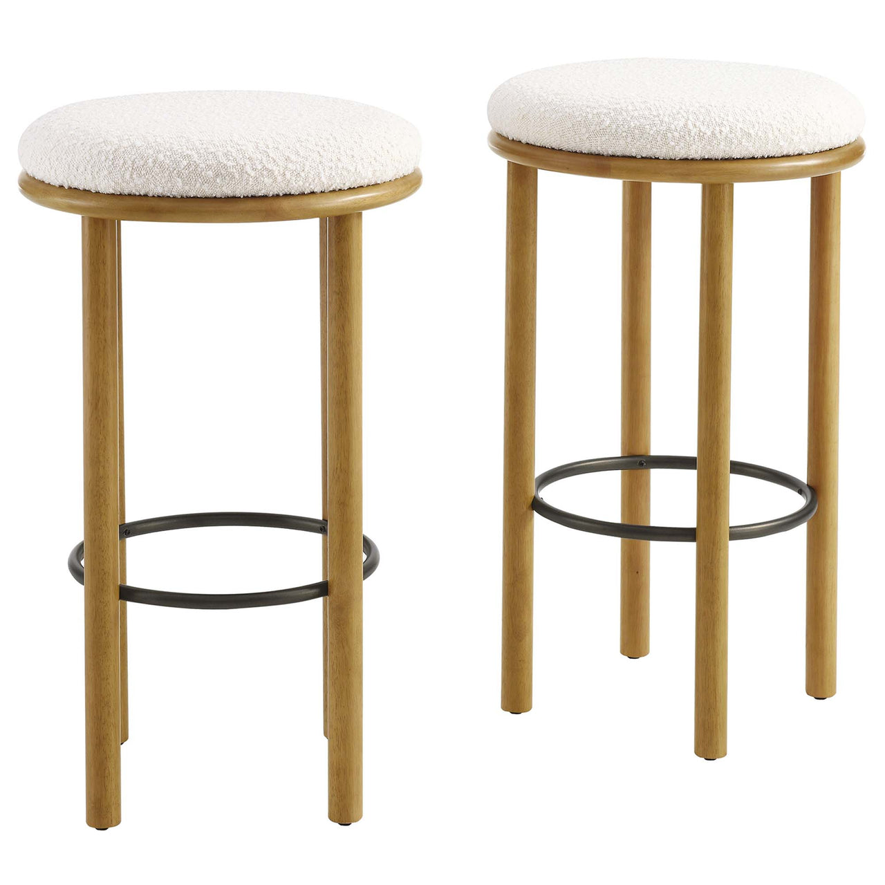 Myla Upholstered Bar Stools Set of 2, Oak & Ivory