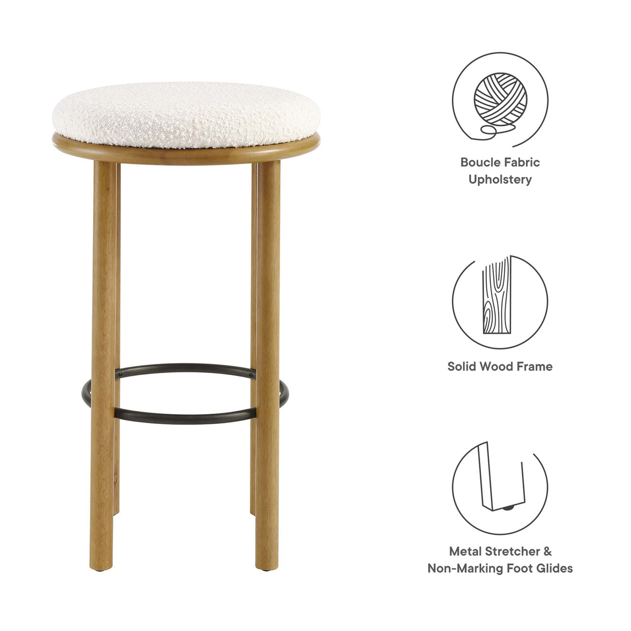 Myla Upholstered Bar Stools Set of 2, Oak & Ivory