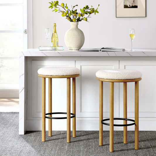 Myla Upholstered Bar Stools Set of 2, Oak & Ivory