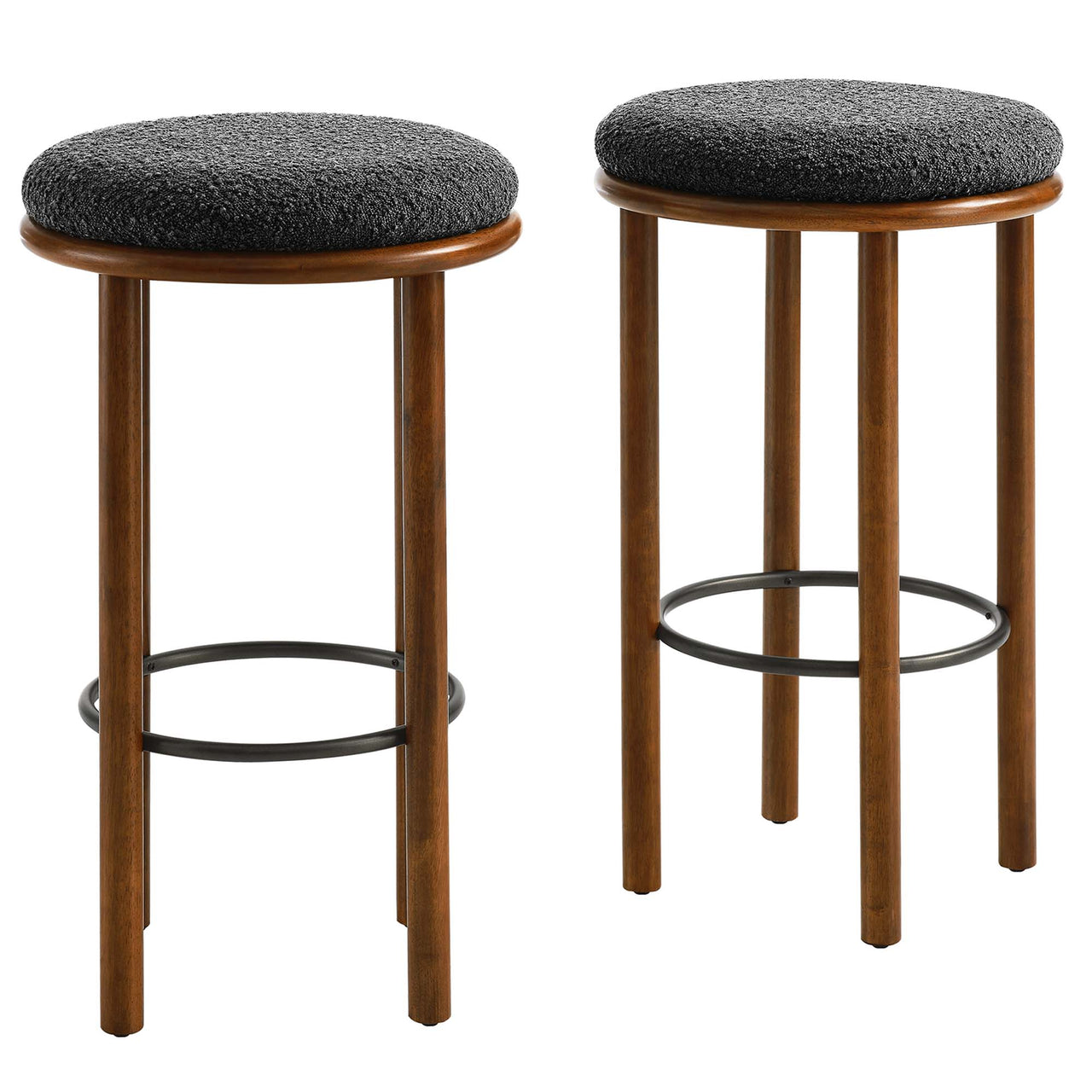 Fable Boucle Fabric Bar Stools Set of 2, Walnut & Charcoal