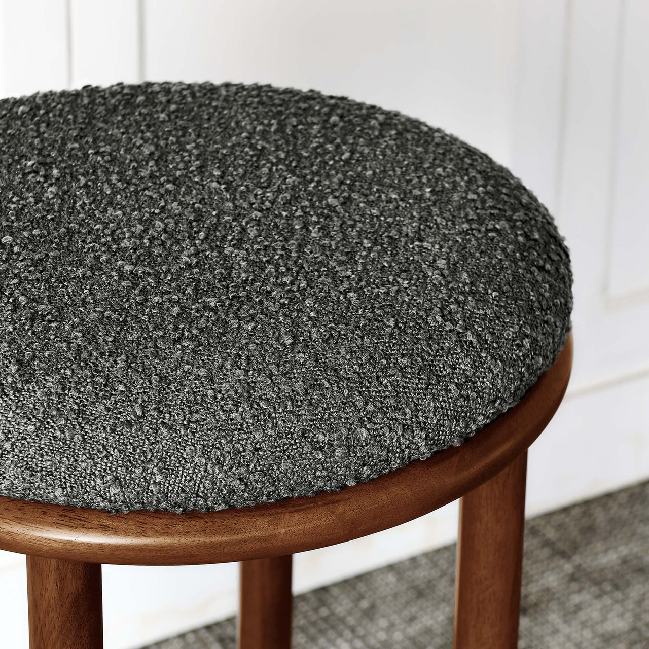 Fable Boucle Fabric Bar Stools Set of 2, Walnut & Charcoal