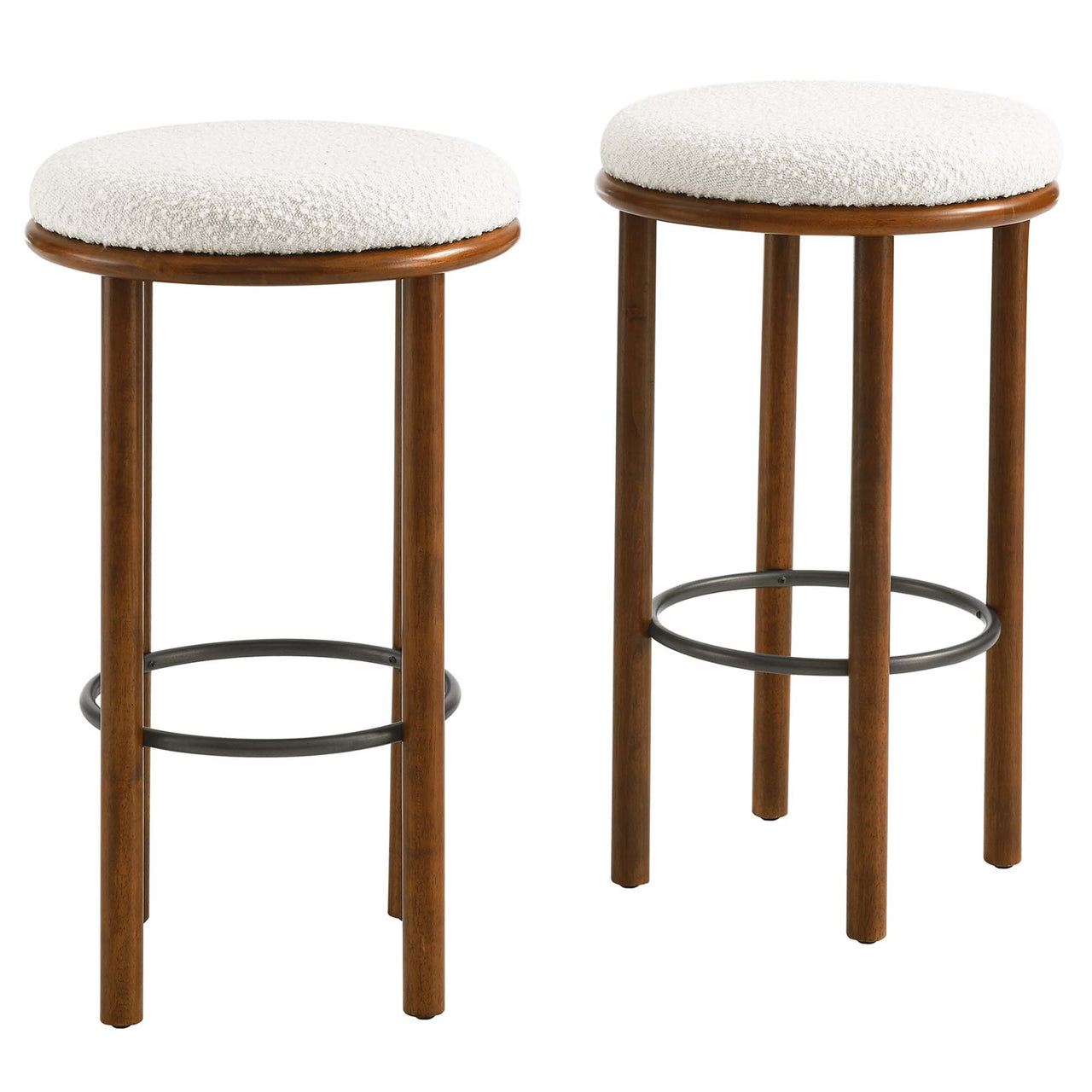 Myla Upholstered Bar Stools Set of 2, Walnut & Ivory