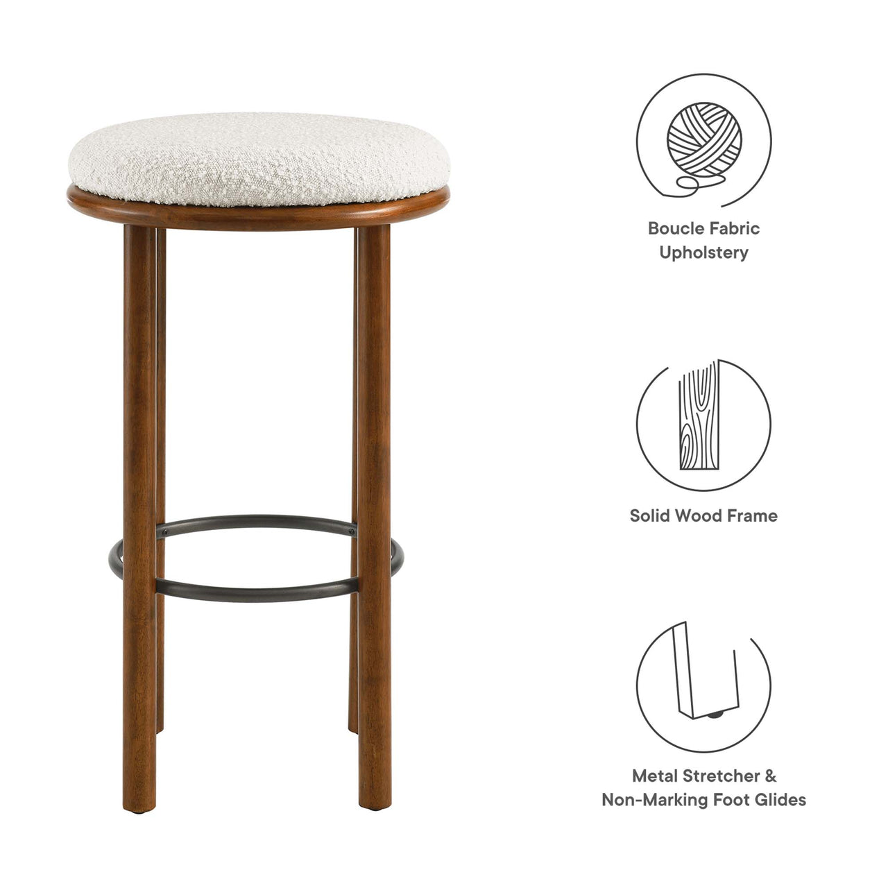 Myla Upholstered Bar Stools Set of 2, Walnut & Ivory