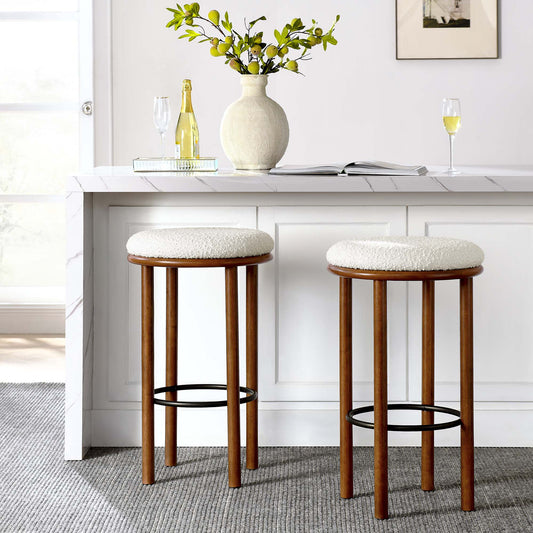 Myla Upholstered Bar Stools Set of 2, Walnut & Ivory