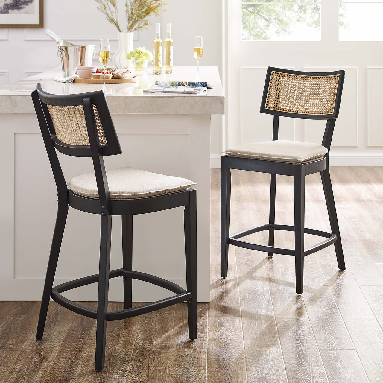 Carriselle Counter Stools Set of 2, Black & Beige