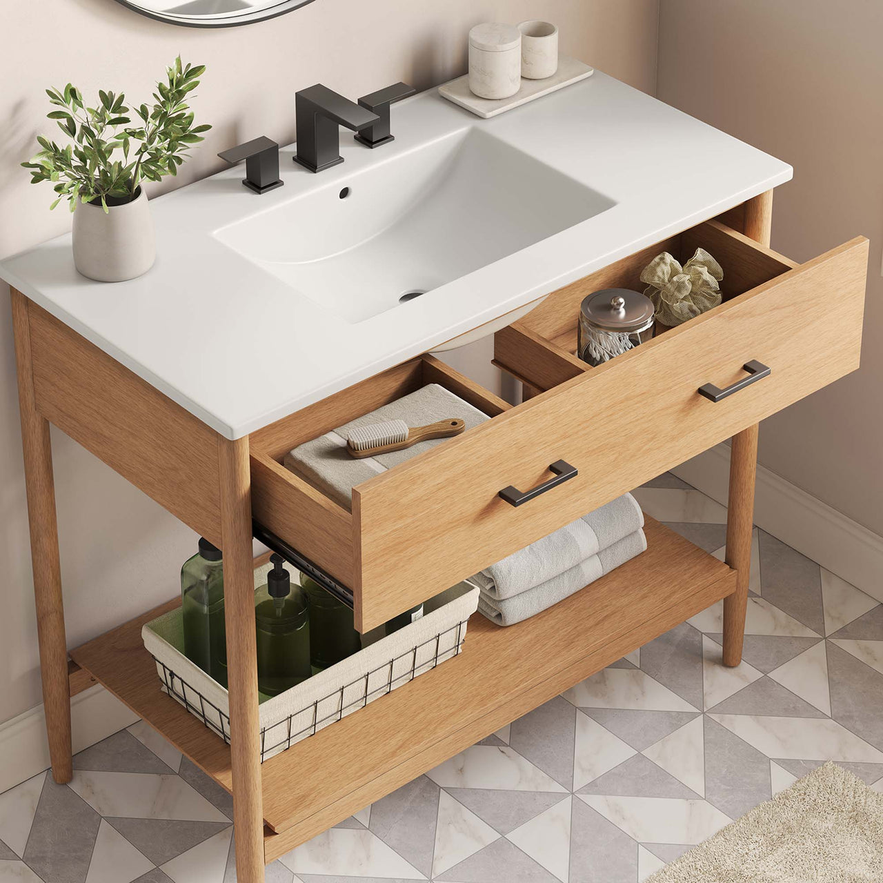 Zephyrine Vanity Unit, Large, Natural Wood & White