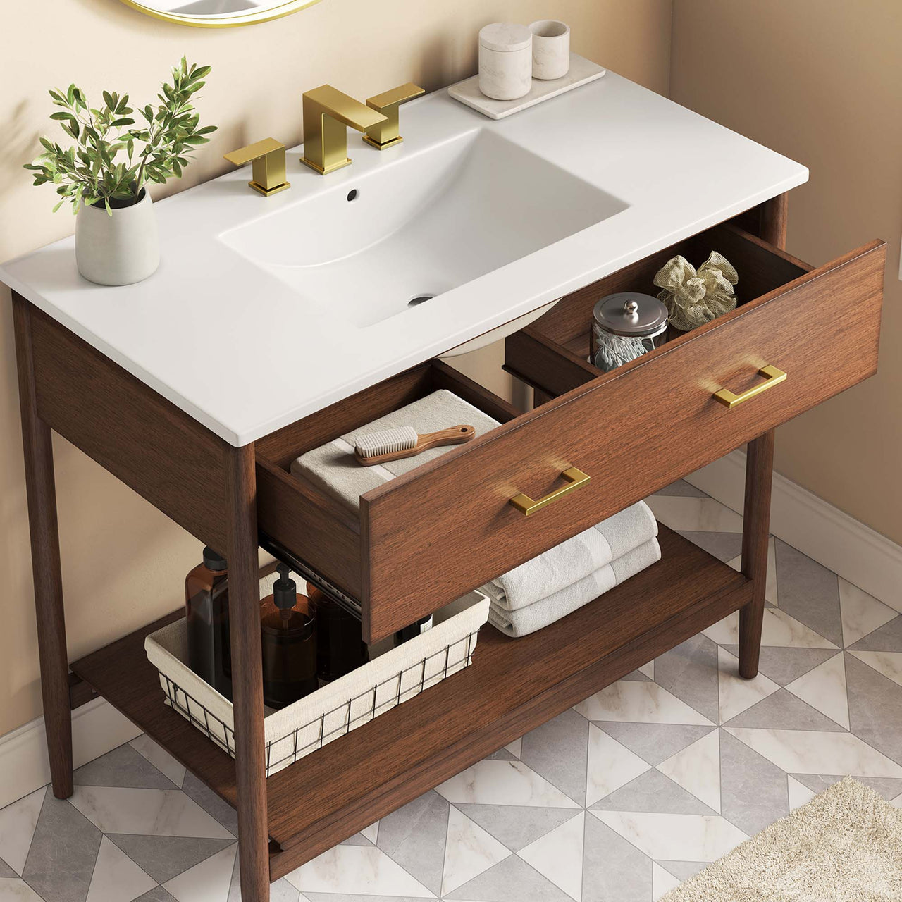 Zephyrine Vanity Unit, Large, Walnut & White