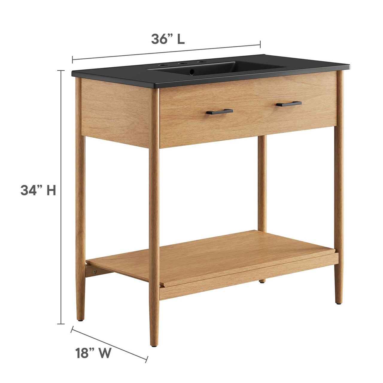 Zephyrine Vanity Unit, Large, Natural Wood & Black