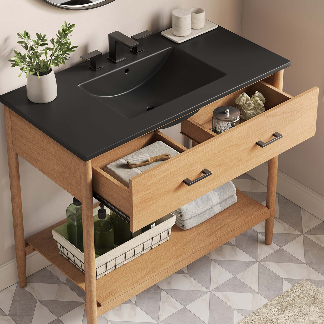Zephyrine Vanity Unit, Large, Natural Wood & Black