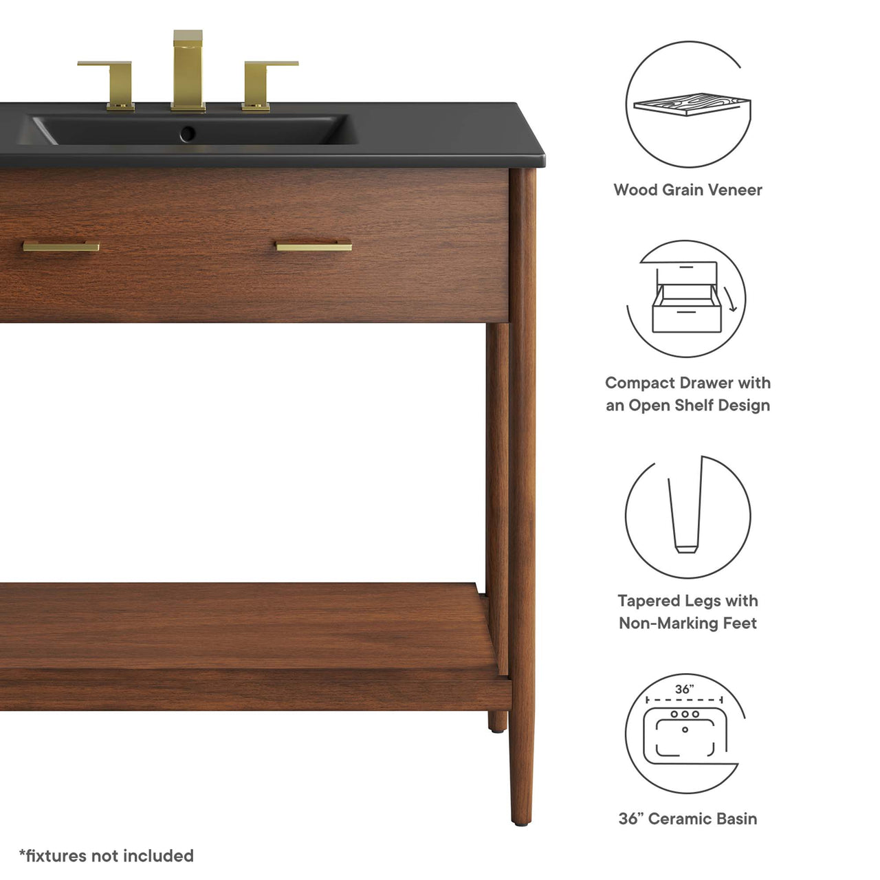 Zephyrine Vanity Unit, Large, Walnut & Black