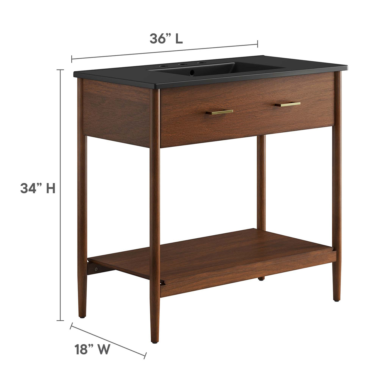 Zephyrine Vanity Unit, Large, Walnut & Black