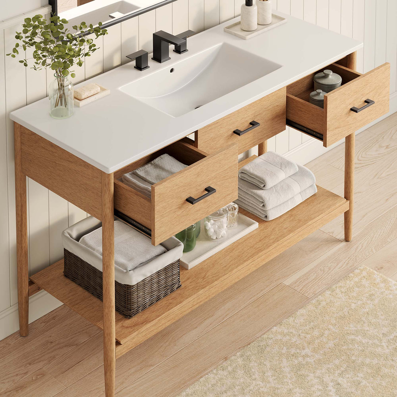 Zephyrine Single Sink Vanity Unit, Extra Large, Natural Wood & White
