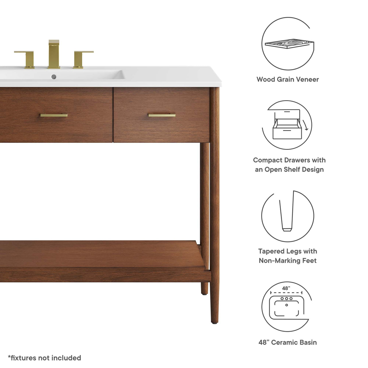 Zephyrine Single Sink Vanity Unit, Extra Large, Walnut & White
