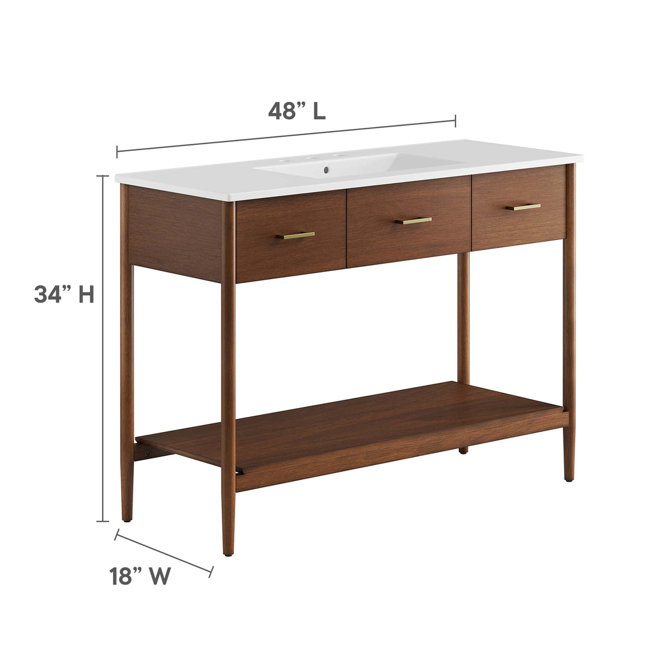 Zephyrine Single Sink Vanity Unit, Extra Large, Walnut & White