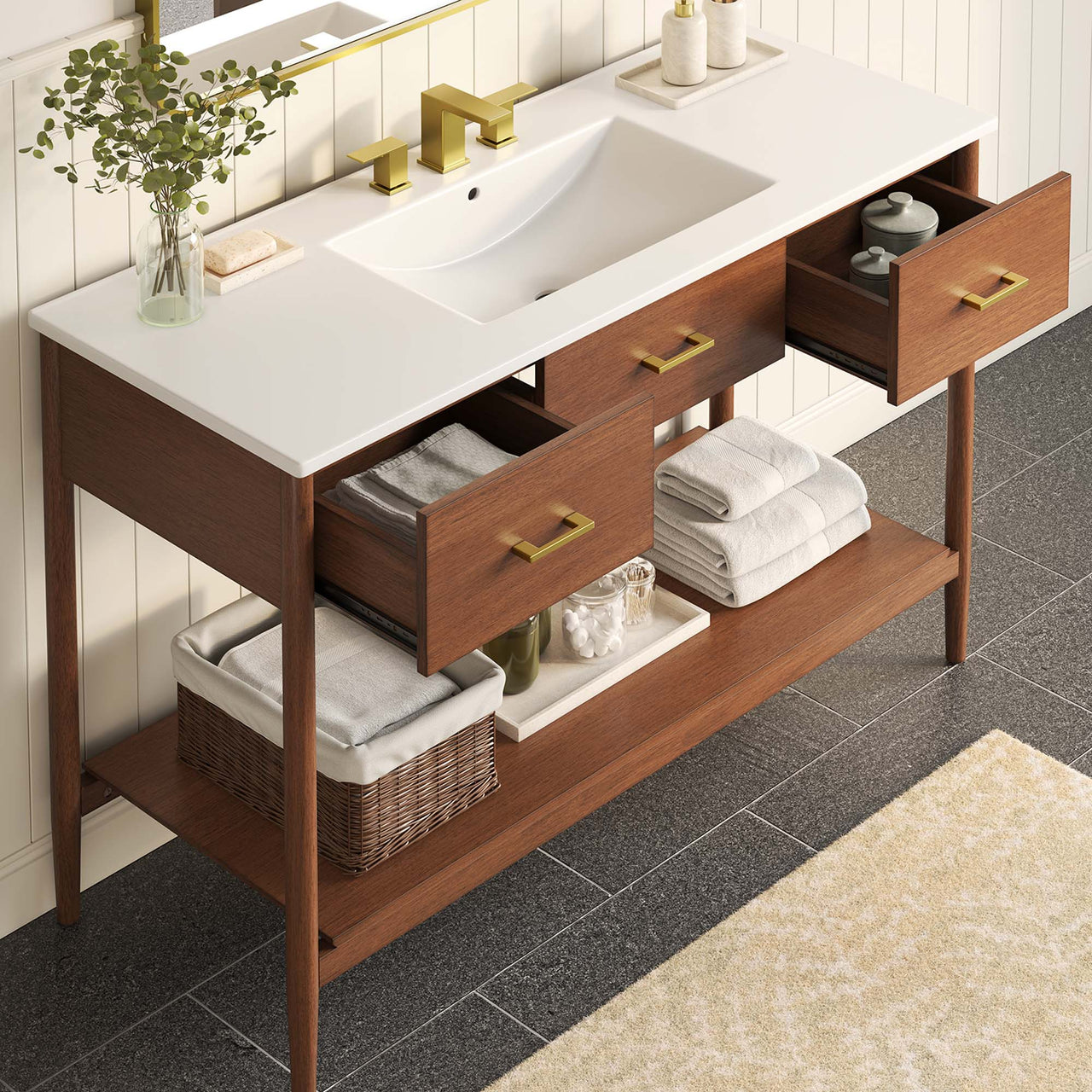 Zephyrine Single Sink Vanity Unit, Extra Large, Walnut & White