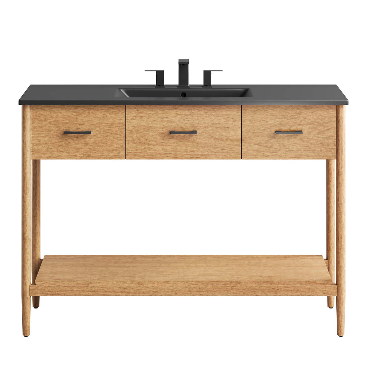 Zephyrine Single Sink Vanity Unit, Extra Large, Natural Wood & Black