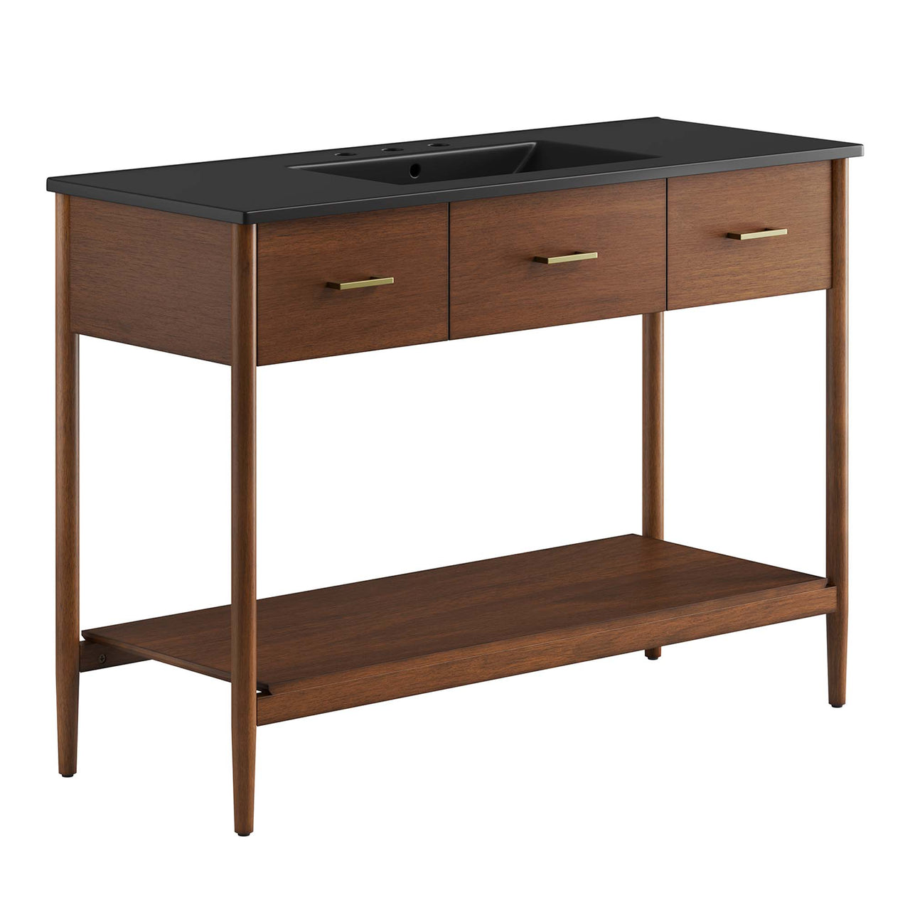 Zephyrine Single Sink Vanity Unit, Extra Large, Walnut & Black