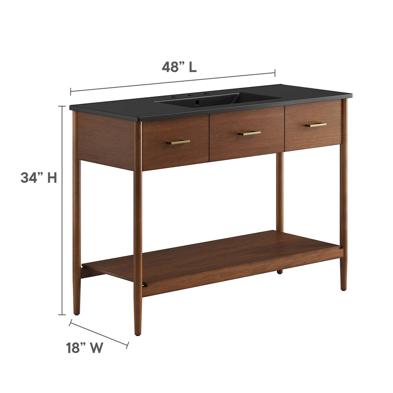 Zephyrine Single Sink Vanity Unit, Extra Large, Walnut & Black
