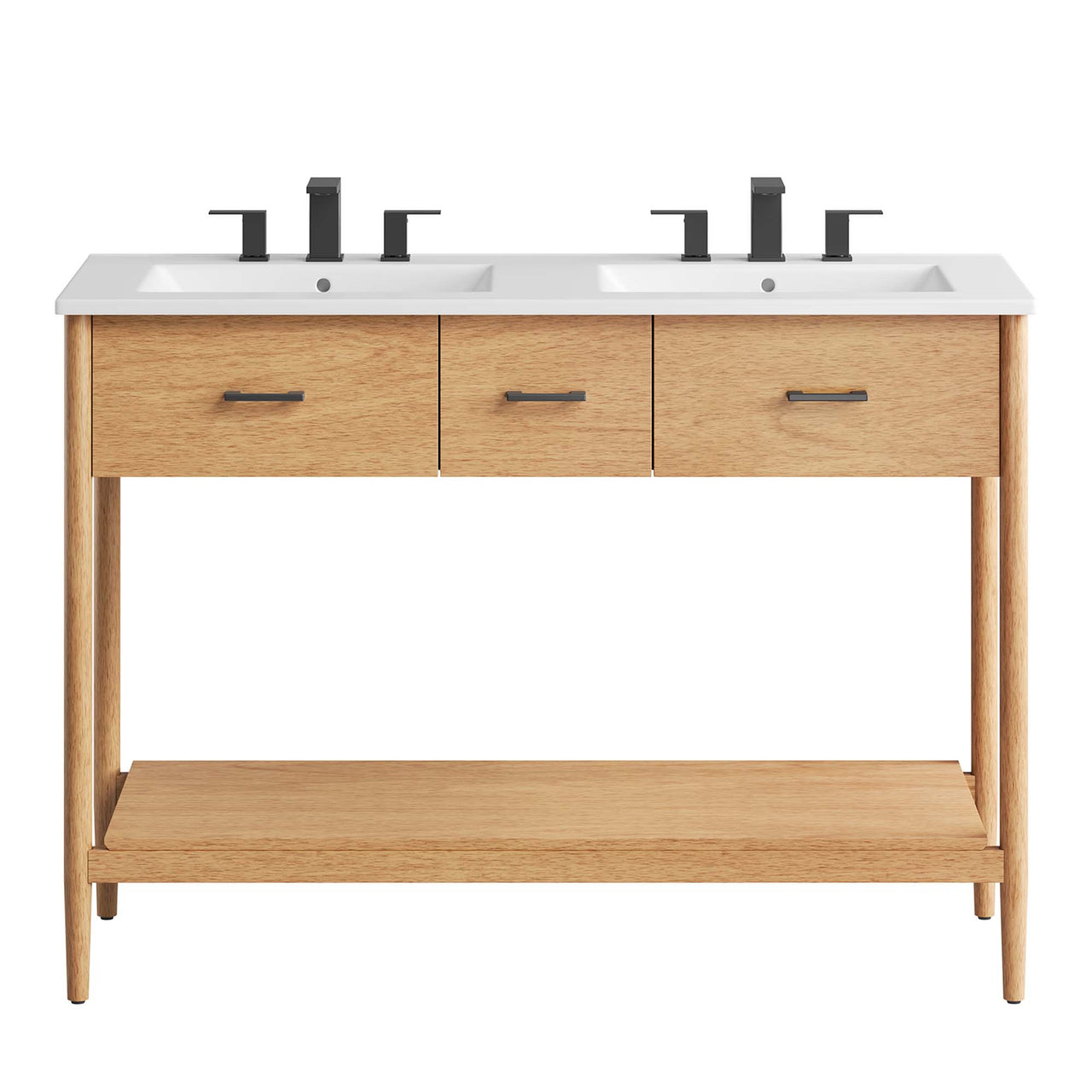 Zephyrine Double Sink Vanity Unit, Extra Large, Natural Wood & White