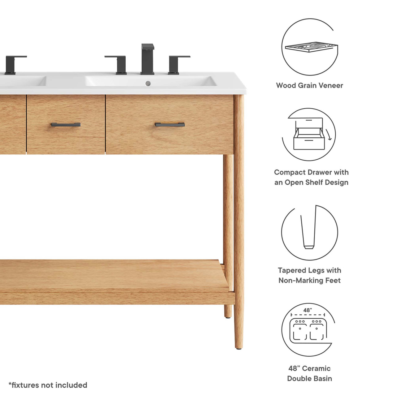 Zephyrine Double Sink Vanity Unit, Extra Large, Natural Wood & White