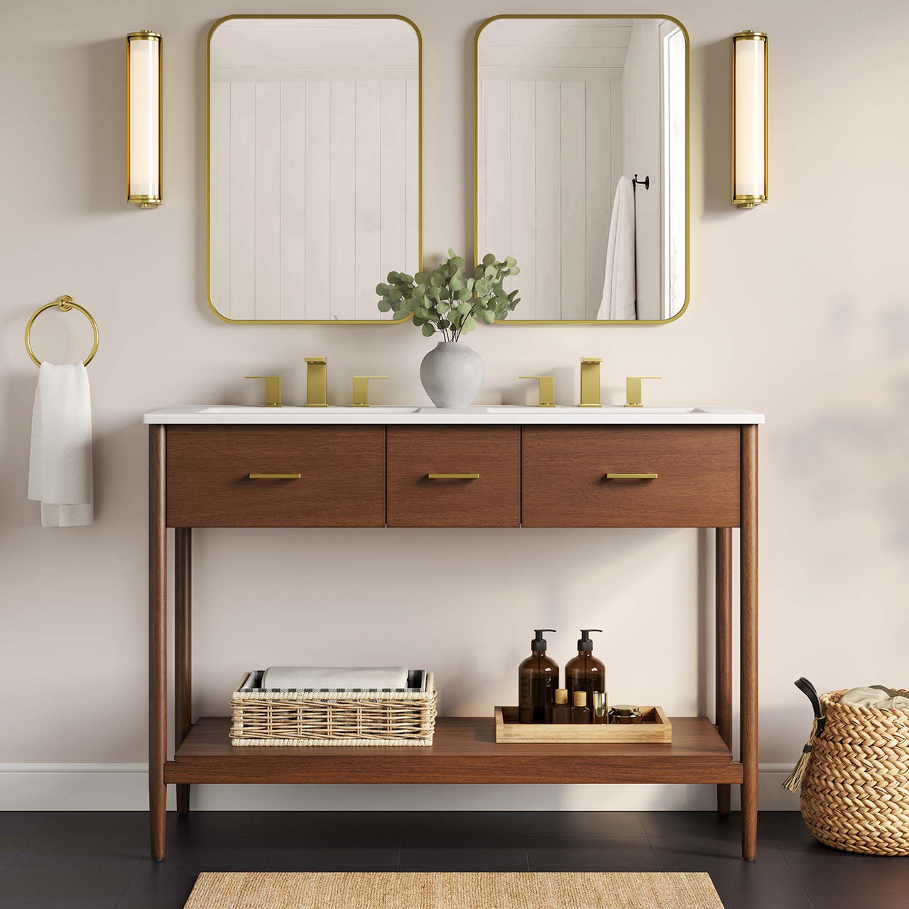 Zephyrine Double Sink Vanity Unit, Extra Large, Walnut & White
