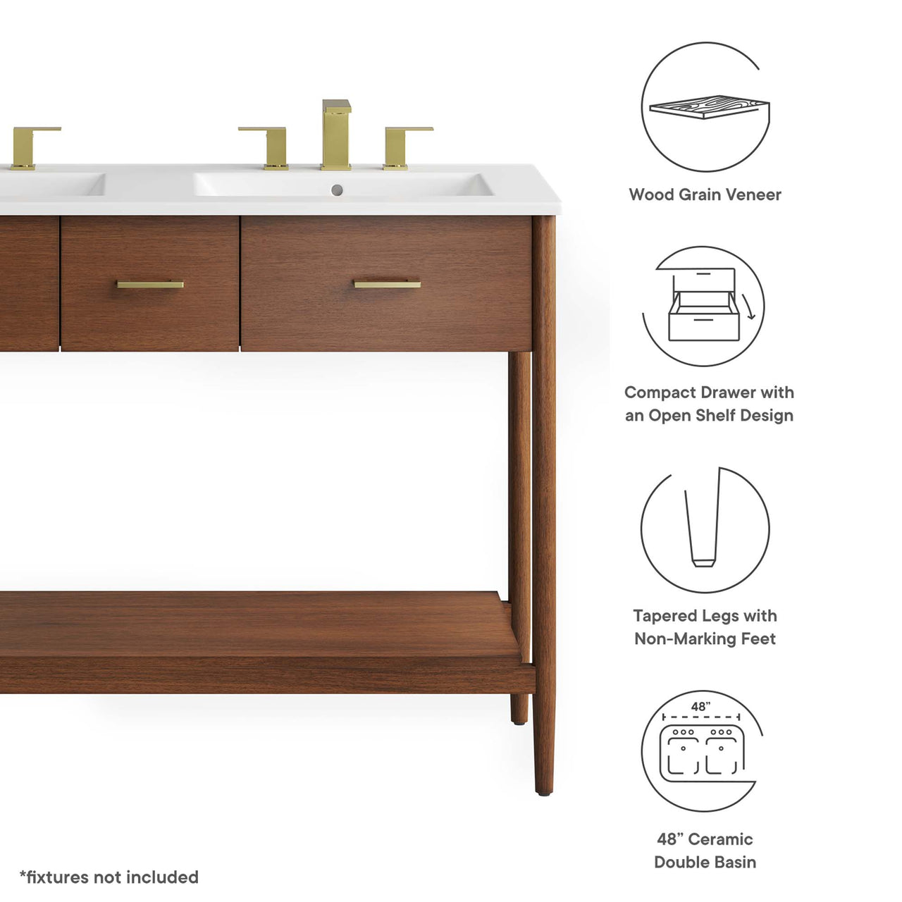 Zephyrine Double Sink Vanity Unit, Extra Large, Walnut & White