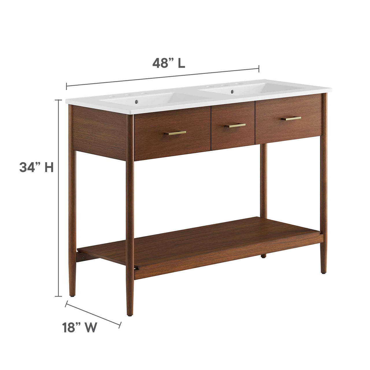 Zephyrine Double Sink Vanity Unit, Extra Large, Walnut & White
