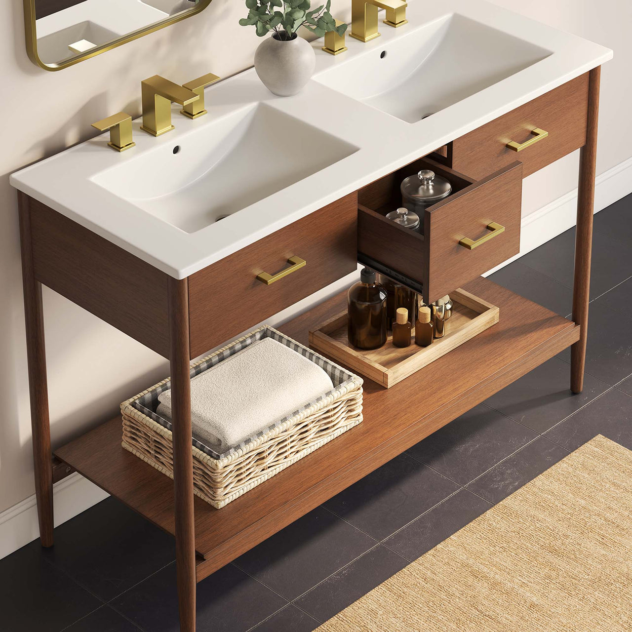 Zephyrine Double Sink Vanity Unit, Extra Large, Walnut & White