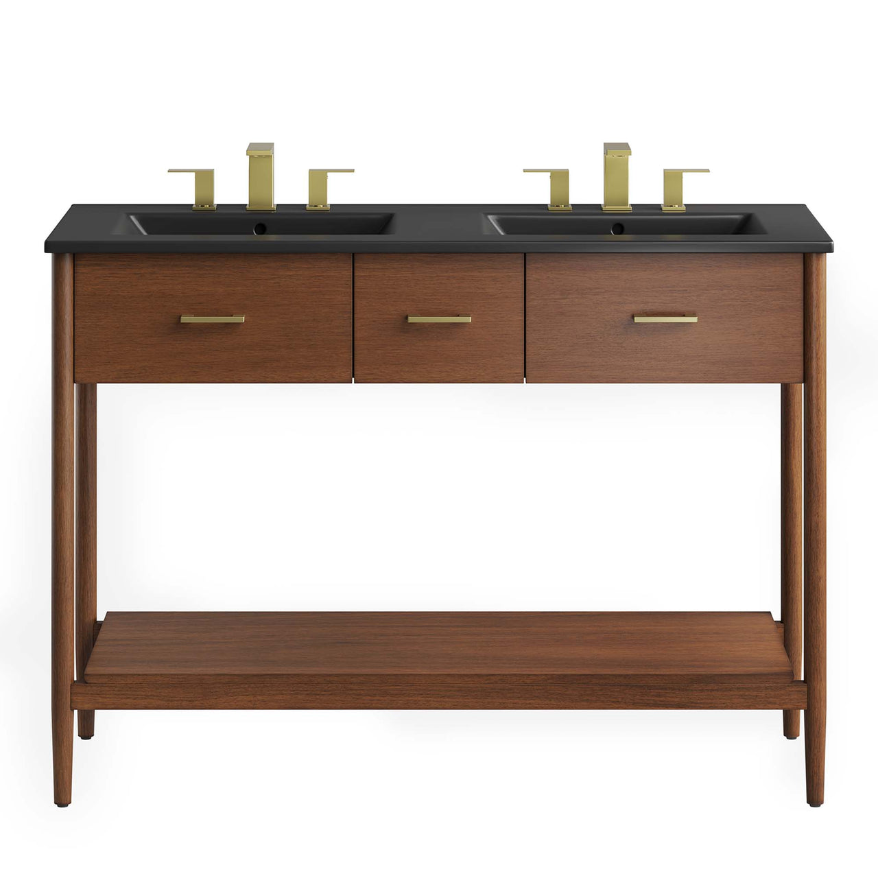 Zephyrine Double Sink Vanity Unit, Extra Large, Walnut & Black