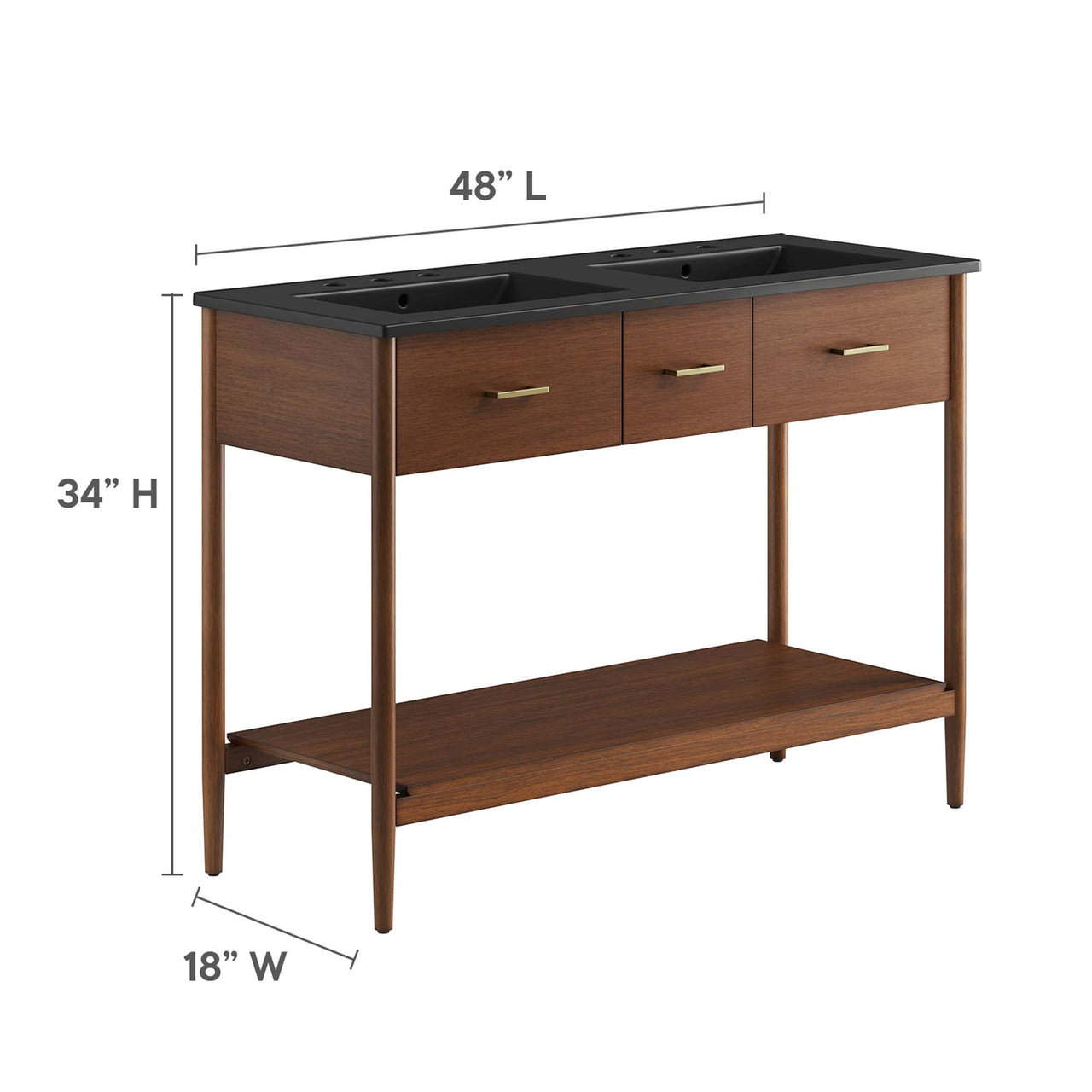 Zephyrine Double Sink Vanity Unit, Extra Large, Walnut & Black