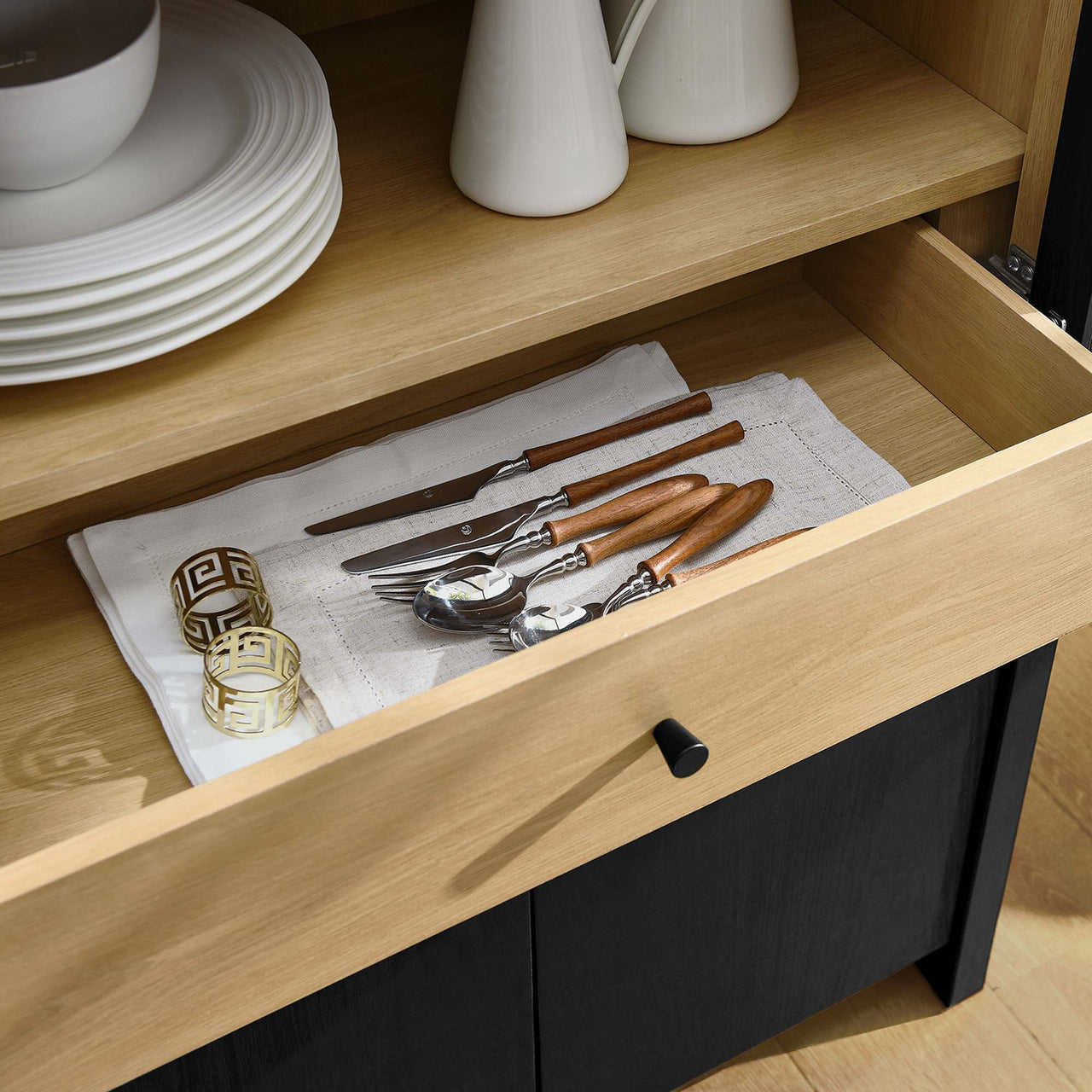 Eloweth Display Cabinet, Black & Oak