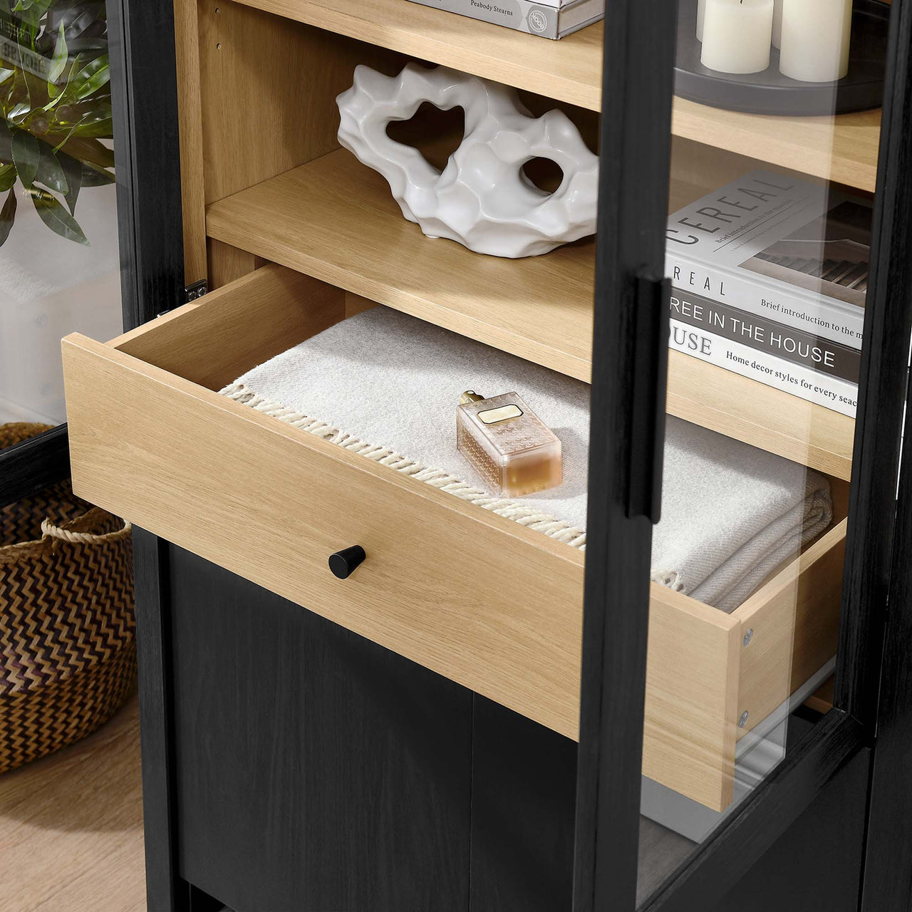 Eloweth Display Cabinet, Black & Oak