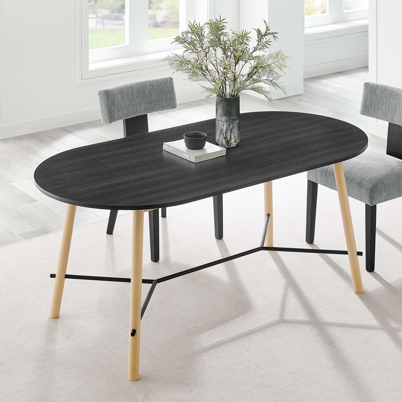 Ondrel Oval Dining Table, Black & Oak