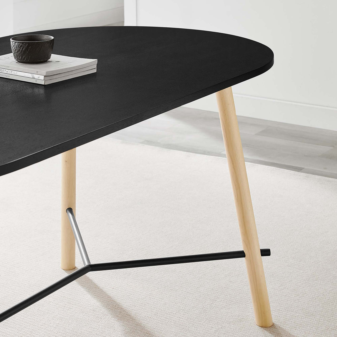 Ondrel Oval Dining Table, Black & Oak