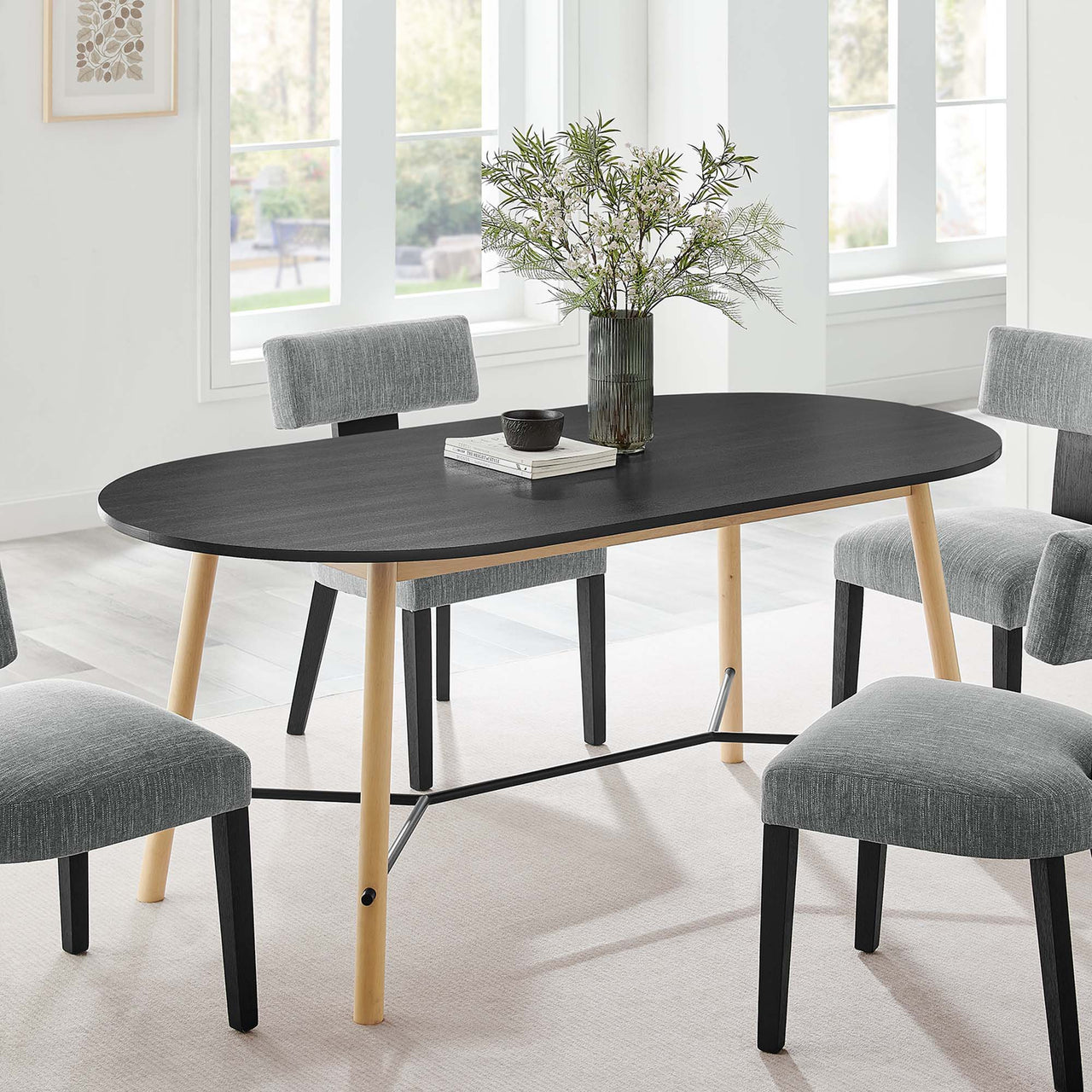 Ondrel Oval Dining Table, Black & Oak