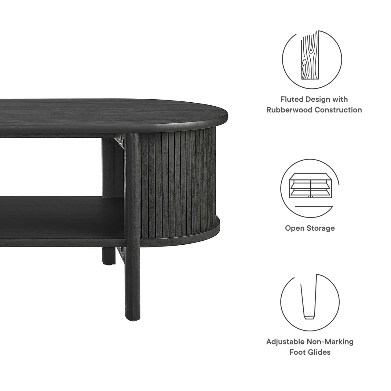 Callan Fluted Coffee Table, Black