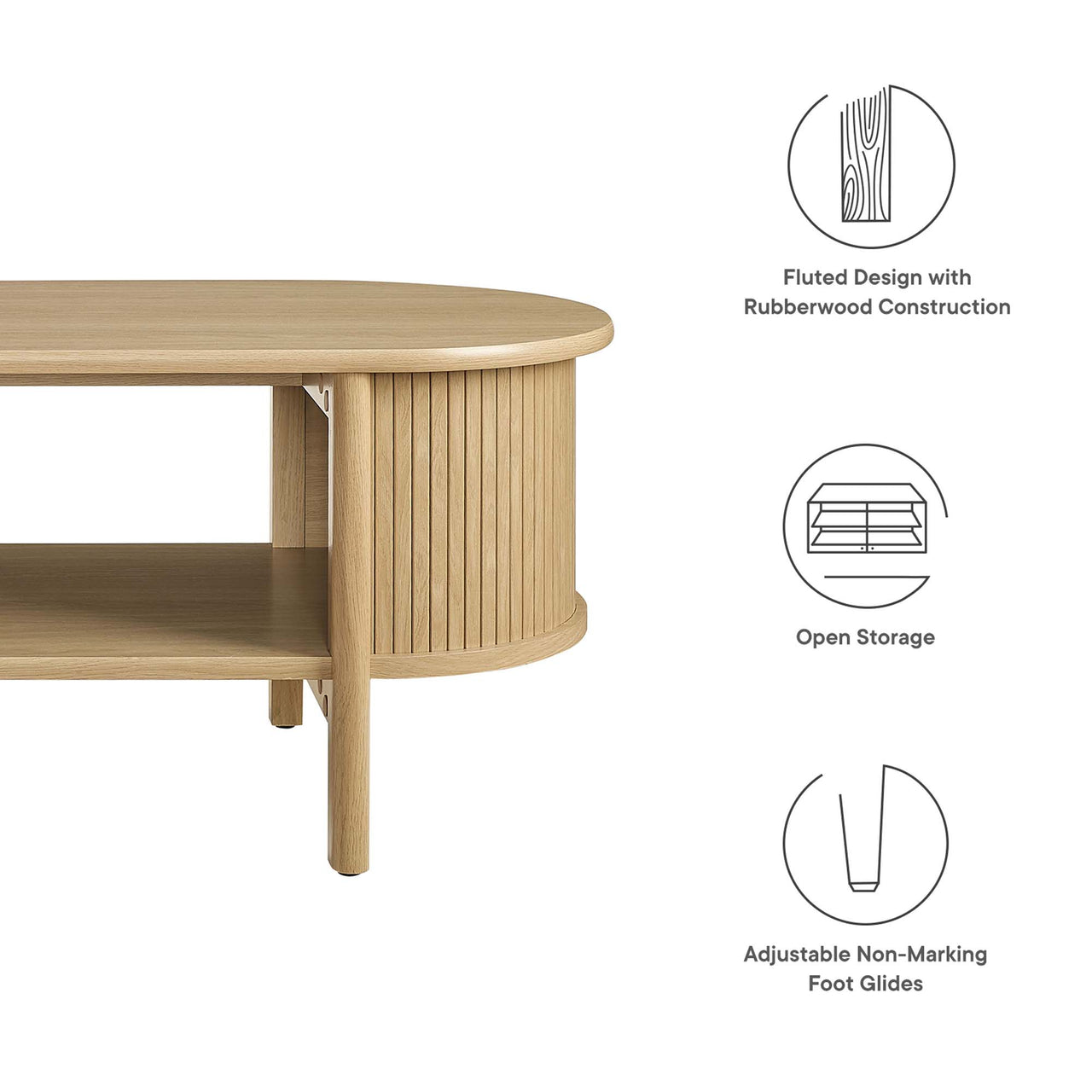 Callan Fluted Coffee Table, Oak