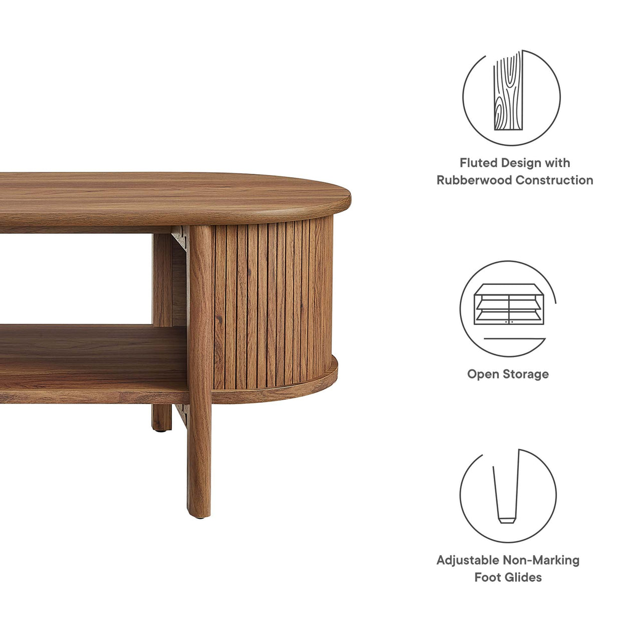 Callan Fluted Coffee Table, Walnut