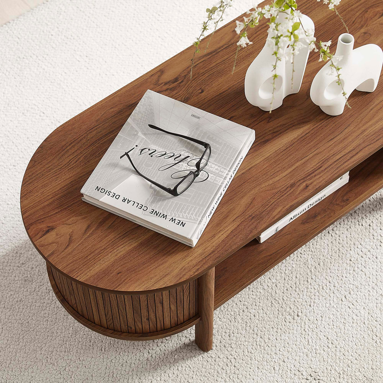 Callan Fluted Coffee Table, Walnut