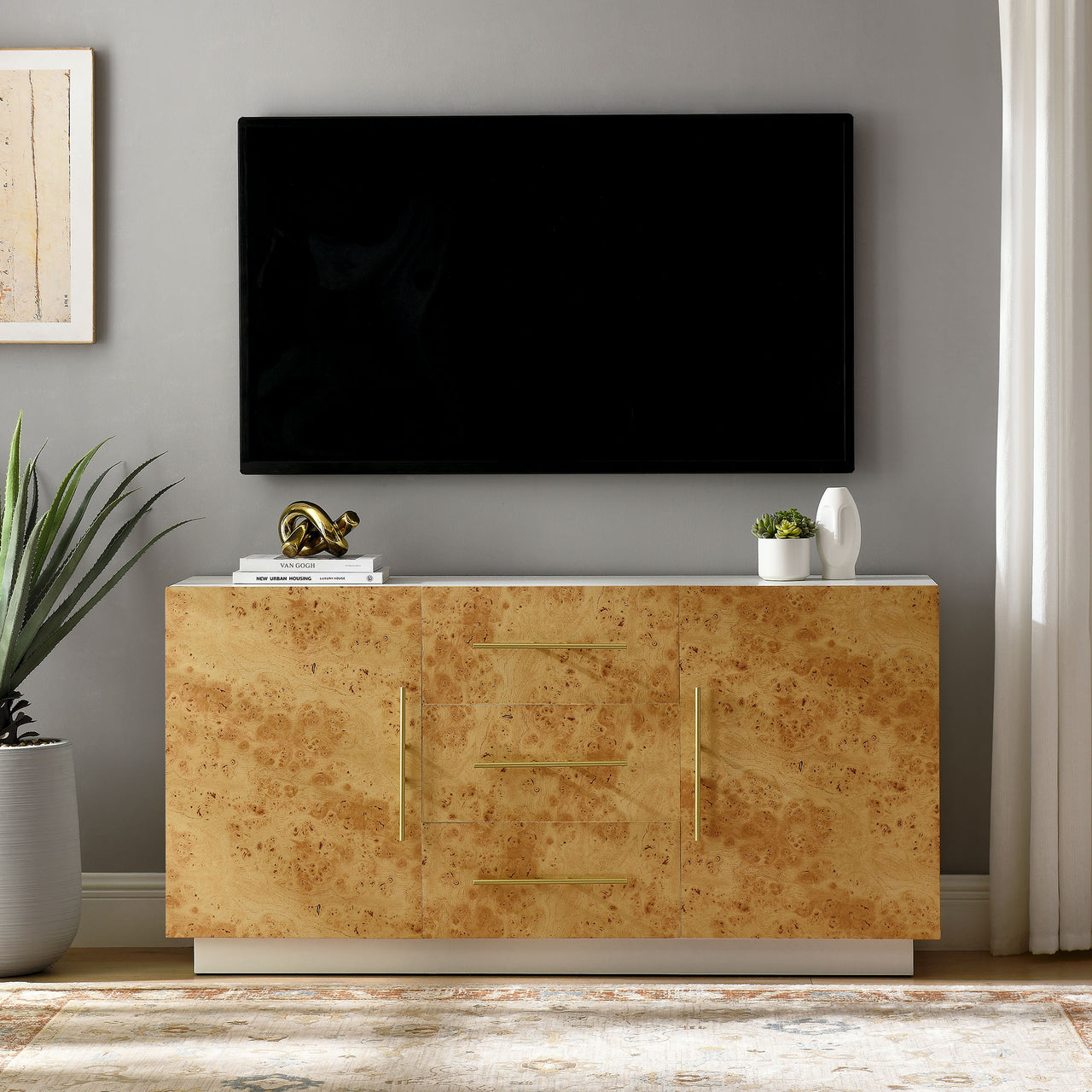 Burr Sideboard, Small, White & Caramel
