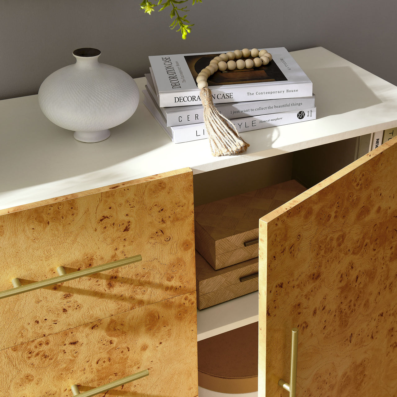 Burr Sideboard, Small, White & Caramel