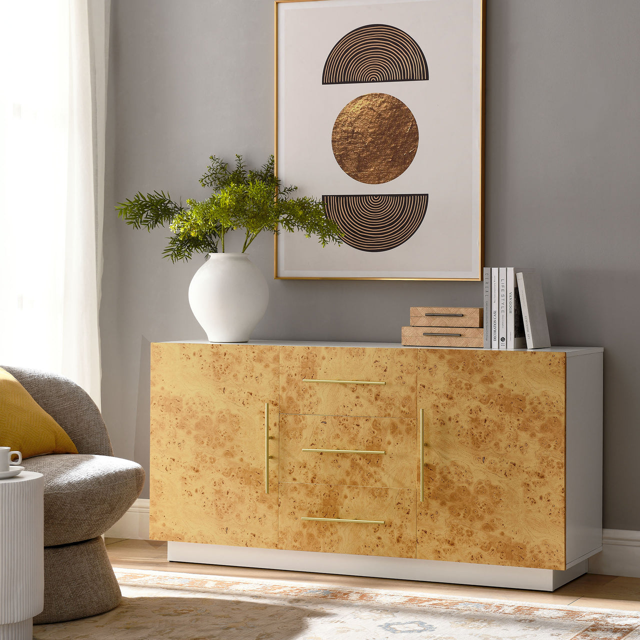 Burr Sideboard, Small, White & Caramel