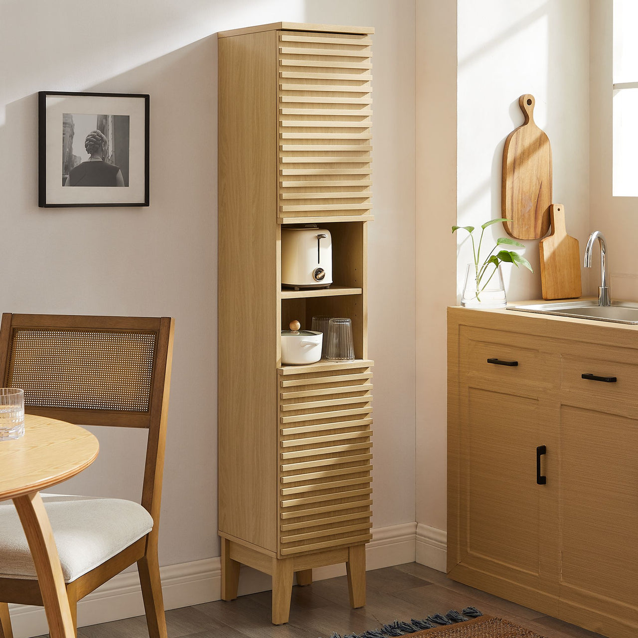Ventra Tall Plinth Bathroom Cabinet, Oak