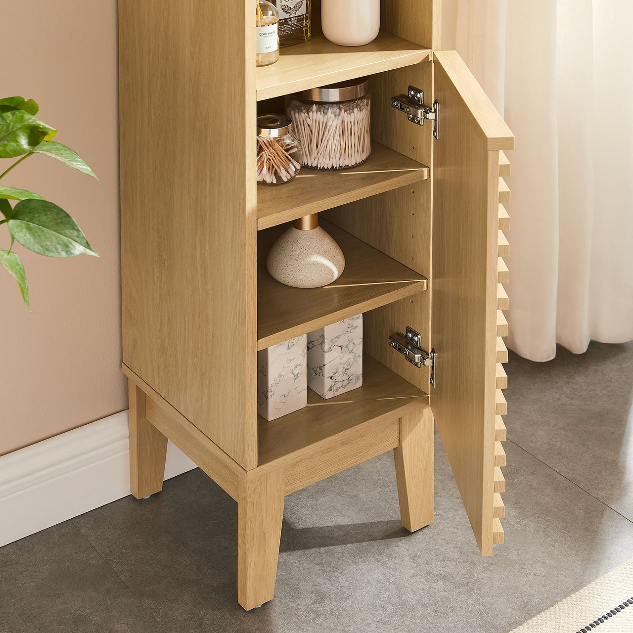 Ventra Tall Plinth Bathroom Cabinet, Oak